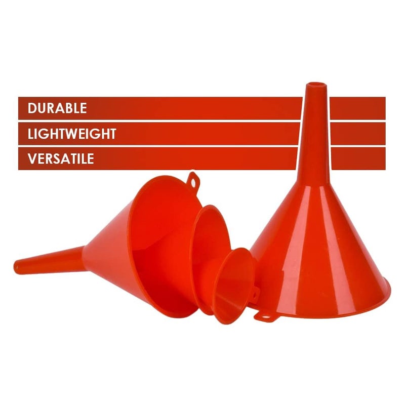 DEDC Oil Funnels, Plastic Gas Funnels Set for Car, Automotive, Kitchen, Mini Small Large Red (8pcs) - Image 3